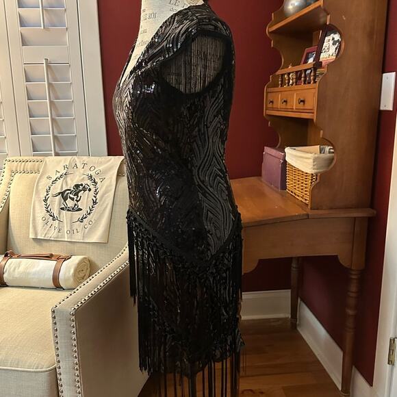 Babeyond NWT Black Asymmetrical Sequined Sheath Dress Sz M - Picture 3 of 7